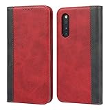 Ｈａｖａｙａ 対応 Galaxy A41 ケース ギャラクシーa41 ケース au SCV48 スマホケース SC-41A ドコモ 手帳型 耐衝撃 SC41A カバー docomo カード収納 SoftBank フェイクレザー-レッド+ブラック