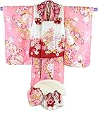 七五三 着物　3歳　着物セット 3歳用高級被布10点セット　ピンク地に牡丹と桜【被布/白地に手鞠柄・赤ぼかし】