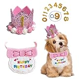 犬 誕生日 帽子 happy birthday バンダナ よだれかけ 数字付き おしゃれ 犬 猫用 ペット 誕生日 帽子 王冠 飾り付け 誕生日グッズ 可愛い 唾液タオル 調節可能 記念日 パーティー飾り (ピンク)
