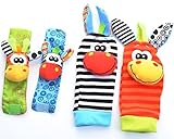 赤ちゃん学習 – 動物手首とSock RattleソフトDevelopmentalトイギフトセット4個 – Zebra & Giraffe