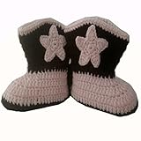 Cowboy Baby Bootie Boots Handmade Crochet Baby Boots Toddler Shoes Pink with Apricot 9cm by Holystor