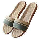 [Confis] スリッパ リネン 亜麻 室内 ルームシューズ 通気性 前開 軽量 滑り止め 厚底 涼感 メンズ レディース（M・グリーン）