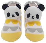 ツイン ベビーソックス パンダマスコット付 11-13cm ふりふりボーダー イエロー