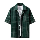 [Anzn] チェックシャツ メンズ 半袖 長袖 カジュアル 大きいサイズ シャツ ボタンダウン オシャレ シンプル 春秋-duan green-2XL