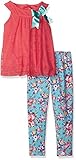 Rare Editions Little Girls' Textured Knit Top to Floral Legging Set Coral/Multi 6X [並行輸入品]