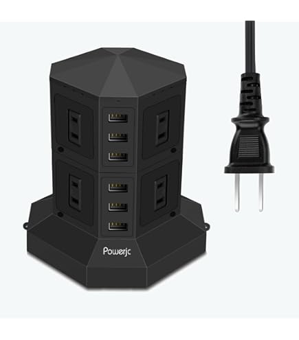 8コンセント 急速充電 雷ガード 過負荷保護 電源タップ タワー式 6USB 縦 8AC 6USB 雷ガード 過負荷保護 1500W タワー式電源タップ