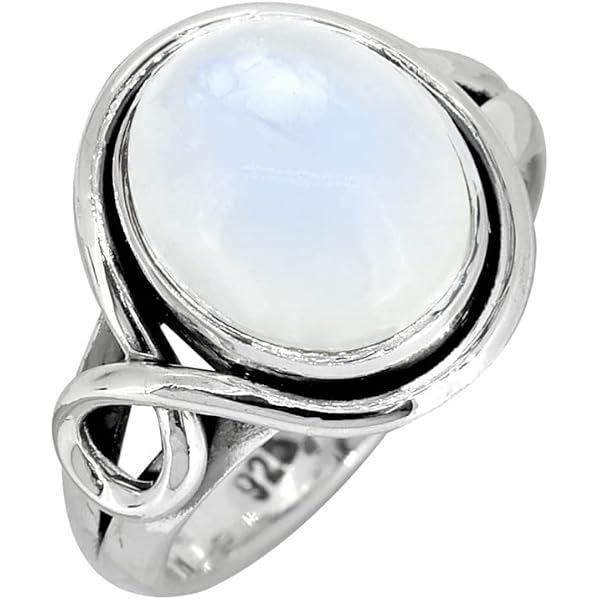 Silvershake 3 Stone Moonstone Ring - White Gold Plated Sterling Silver Ribbon Knot Weave Design