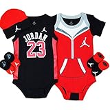 NIKE(ナイキ)エア・ジョーダン Air Jordan （0-6months）ブラックJORDAN23ノースリーブxレッドJUMPMAN半袖ボディスーツ超豪華5点セット (0-6months（身長約