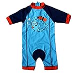 Bonverano ベビー水着　男の子　ワンピース　半袖ラッシュガード　キャップ付き　２点セット　UPF50+　紫外線対策　UVカット