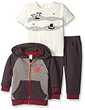 Petit Lem Baby Boys' 3 Piece Set Long Hoodie Short Sleeve Top and Pant Dark Grey 6 Months [並行輸入品]