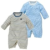 西松屋 EFD 2枚組長袖コンビドレス（ボーダー・おうち柄）【新生児50-60cm】 新生児 ブルー