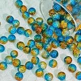 ガラスビーズ 10mm 100個入り ラウンドビーズ アクセサリー制作 手芸 ビーズパーツ ブレスレット ネックレス ビビッドカラー (ゴールデンオレンジ＆アクアブルー) NYANDELMO ND-0280-R02-H127-GORABL