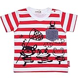 【本体綿100％】2017年 夏物 ZOOMIC ズーミック 天竺 虫取りプリント ボーダー 半袖Ｔシャツ レッド◇90cm