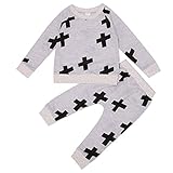 Domybest 2点 子供服 子供Tシャツ キッズインナー服 パジャマ コットン 長袖 ズボン 女の子 男の子 クロス柄 0-3歳 柔らかく快適 カジュアル かわいい 普段着 部屋着 幼稚園