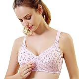 Plus Nao(プラスナオ) 授乳ブラジャー 授乳ブラ ノンワイヤー 前あき ホック式 コットン リボンプリント マタニティブラジャー ママ 産後 ピンク 85C