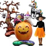 REBRIGHT DESIGN ハロウィンビッグ バルーン 3点セット 飾り 自立 大きい アルミバルーン セット 風船 豪華 ストロー付き カボチャ おばけ 死神 ゾンビ パーティー 飾り付け(カボチャセット)