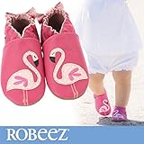 ロビーズ 本革ベビー靴 ソフトソール APMAアメリカ足病学協会認定の赤ちゃん靴 ファーストシューズ ベビーシューズ ベビー靴 室内履き 保育園 上靴 18-24mos Pinky the Flami