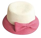 Plus Nao(プラスナオ) 麦わら帽子 カンカン帽 つば広帽 つば広ハット レディース 子供用帽子 大人用 バイカラー リボン付き 紫外線対策 親 大人用 ピンク