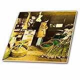 3drose Scenes from the Pastマジックランタン – ヴィンテージJapanese Vegetable Merchant 1870年代手色付きマジックランタン – タイル 8-I