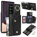 for Galaxy Note 20 Ultra ケース 背面フリップ ギャラクシー Note20 Ultra 手帳型 携帯カバー Note20Ultra Case SunYoo ICカード コインポケット ストラップ付き カード 収納 小銭入れ ファスナーポケット付き ブラック