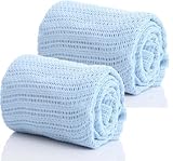 Pair of 100% Pure Cotton Cellular Baby Blanket for Pram Cot Bed Moses Basket Crib in Blue Pink or Wh