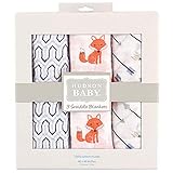 Hudson Baby 100% モスリンコットン ふんわり柔らかガーゼ おくるみ コットン ブランケット ブルー 男の子 動物 きつね [並行輸入品]