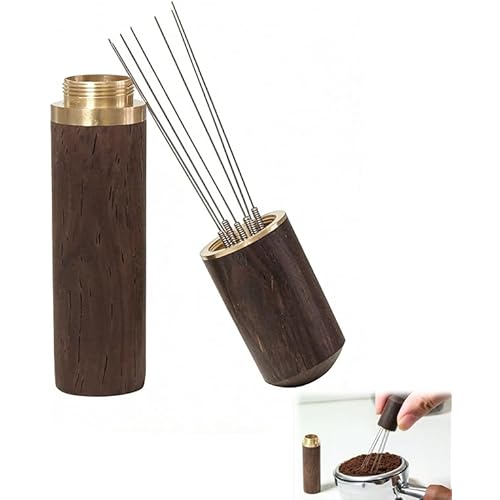 Upgraded 5-Needle Espresso Distribution Tool by WDT with Natural Walnut Wood Handle and Stand Stainless Steel 0.3mm Needles f