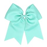 2個入り、18cm (7インチ)、伸縮性タイを使用した大型ブティックチア―ヘアボウ型の女の子の赤ちゃん用ポニーテール押さえ (ターコイズブルー)