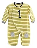(ポルトプエルト) Porto Puerto ボーダー柄 しましま リブ付 ロンパース 男の子 女の子 男女兼用 赤ちゃん ベビー 73㎝ 80㎝ 黄色 灰色 カジュアル カバーオール 春秋 秋服 長