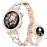 スマートウォッチ レディース【2025革新モデル】丸型 軽量 小さめ 2種ベルト付き1.19インチ Bluetooth5.3通話 着信通知 AMOLED IP68防水 LINEアプリ通知 21種類運動モード 文字盤カスタム 天気予報 音楽/カメラ制御 おしゃれ Smart Watch 腕時計 絶妙なダイヤモンドデザイン 女性に向け iPhone アンドロイド対応(シャンパンゴールド)