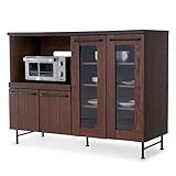 レンジ台 キッチン収納 木製 天然木 タモ材 スチール スライド棚 可動棚 コンセント付 キャビネット 幅119cm ブラウン