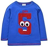 Plus Nao(プラスナオ) 子供用カットソー トップス Tシャツ ロンT 長袖 シンプル ラウンドネック 動物 ベビー キッズ 子供服 男の子 男児 6T ブルー【ナンバー】