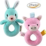 Foreast 2-pieces Baby Rattlesセット新生児ソフトピンクPiggyグリーンBunnyおもちゃfor Boys / Girls