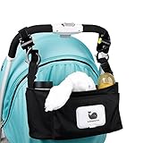 (newjp)ベビーカー用バッグ ドリンク ホルダー機能 ティッシュポーチ付き 多機能小物入れ 同梱にフック２個セット付き (黒色)