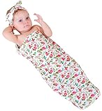 C-Princess ベビー おくるみ ヘアバンド 2点セット 赤ちゃん 新生児 ブランケット 寝袋 カチューシャ 花柄 ウサギ耳 可愛い 記念写真 お食い初め (B小花)