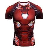 スーパーヒーロー 3D スリムフィット 速乾性 ストレッチ スポーツ コスプレ Tシャツ (S, Iron Man 半袖 1)