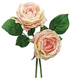 エルアーツ 造花 ローズブーケ 全長23cm・花径7cm ピーチ E3555-13