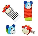 Abikaの赤ちゃんRattle 4個幼児ベビー手首ガラガラ音がすると足ファインダーセットSock玩具Developmentalソフト動物おもちゃLearning Fun子犬犬&牛スタイルベビーシャワ