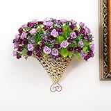 ノーブランド品　造花　壁掛け　壁飾り　ハンギングバスケット　蕾　花　バド　観葉植物　人工観葉植物　雑貨　アーチ　飾りつけ　飾り　装飾　インテリア　フラワー　カゴ入り　紫色　Generic Home G