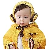 (Premium Spade)ベビー キッズ 赤ちゃん用 フード付きケープ、ヘアバンド、アームウォーマー 3点セット 秋冬 お出かけ かわいい 赤 黄色 (ko)