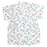 甚平 ロンパース ベビー 女の子 綿100% 日本製生地 グレコ カバーオール うさぎ/青-9778 80cm