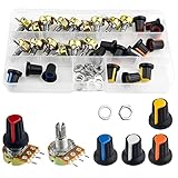 WMYCONGCONG 15個セット ポテンショメータ B5K B10K B20K B50K B100K 音量 制御 ローレットシャフトリニア 調整可能 3端子 ロータリー 回転式テーパーポテンショメータ、5色ノブ 付き（シングルリニアキット）