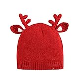 LeafIn ニット帽 ベビー帽子 キッズハット 帽子 シカ トナカイ 角 秋冬 ベビー 防寒 女の子 男の子 男女兼用 冬用ハット スタイリッシュ ユニセックス (L, レッド（ライニングなし）)