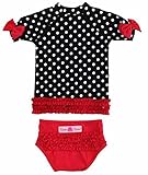 Rufflebutts ラッフルバッツ キュートなドット柄とリボンのフリフリ ラッシュガード 水着（ブラック＆レッド） 3T(95-100cm) [並行輸入品]