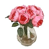 人工花、chartsea 1ブーケ6ヘッド人工牡丹シルクフラワーリーフホームウェディングパーティー装飾 Size:Bouquet height:Approx.11inch / 28cm ピンク