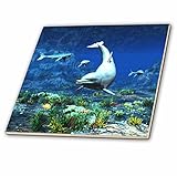 Simone GatterweデザインSea Life – underwater scene with dolphin、Sharks and Tropical Fishes – タイル 4-Inch 