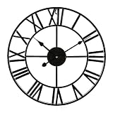 (Black, 60CM) - LIVIVO Large Traditional Vintage Style Black Iron Wall Clock with Roman Numerals - S