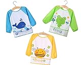 ベビー 食事用 エプロン 長袖 3色 セット ポケット 付き (A)