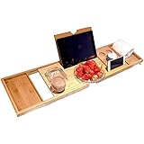 Galapara バスタブトレー バステーブル バスブックスタンド 伸縮式 バスタブラック 竹製 お風呂用品 バスタブキャディトレイ竹スパバスタブキャディオーガナイザーブックワインタブレットホルダー読書ラック滑り止め底部拡張可能サイド