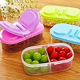 ounona 4pcs 2グリッド再利用可能なプラスチック食品ストレージコンテナwith Lids、冷蔵庫Crisperボックスフレッシュフルーツスナックストレージボックス色ランダム
